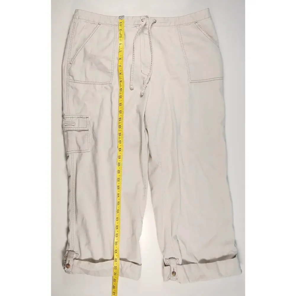 Eddie Bauer Women's Beige Cargo Capri Pants Size 18 Cotton Casual
